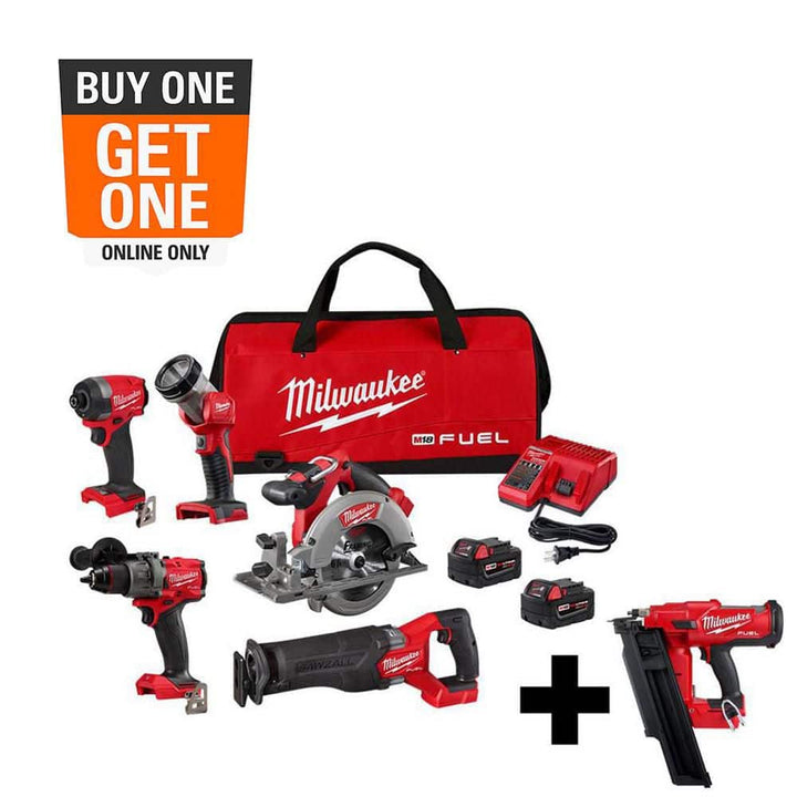 Milwaukee M18 FUEL 18-Volt Lithium-Ion Brushless Cordless Combo Kit (5-Tool) with 21° Framing Nailer