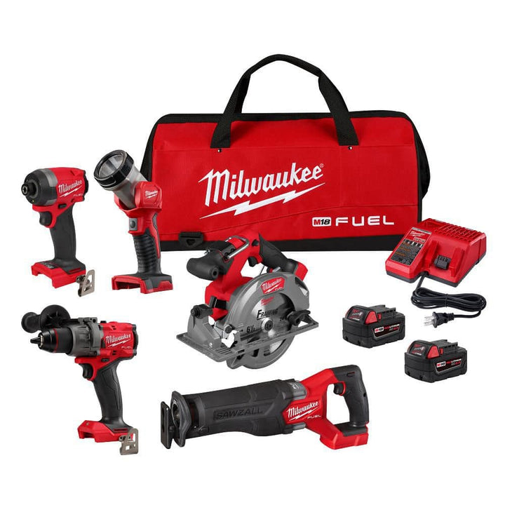 Milwaukee M18 18-Volt Lithium-Ion Brushless Cordless FUEL Combo Kit (5-Tool) with 2 Batteries, 1 Charger, and Tool Bag