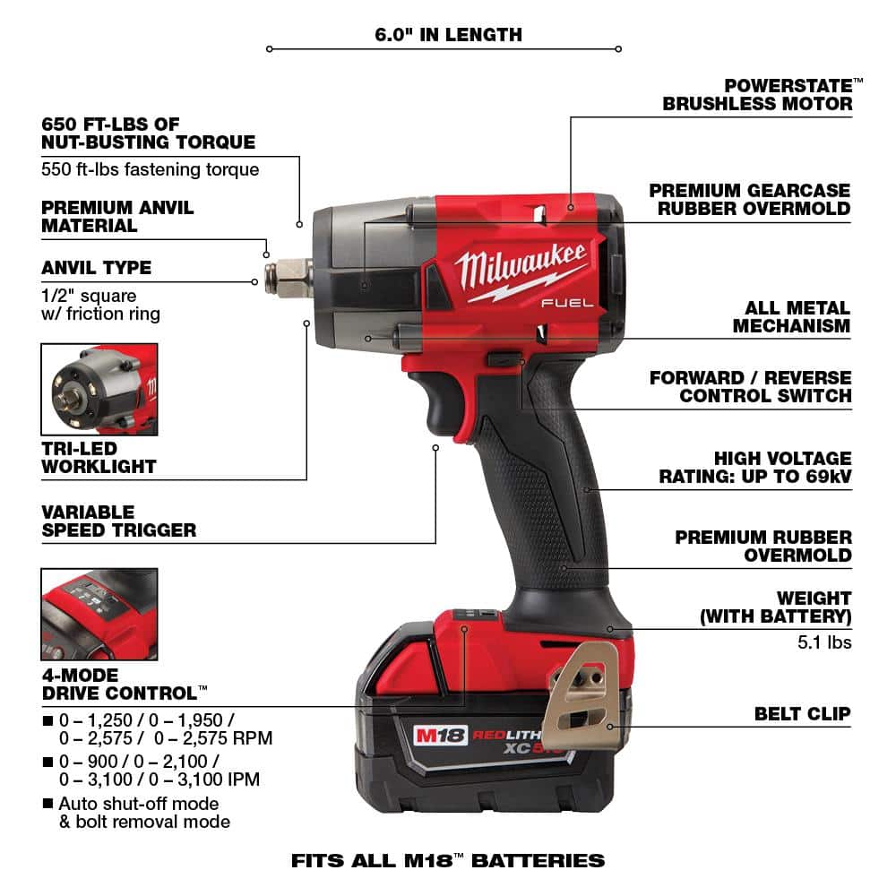 Milwaukee M18 FUEL 18V Lithium‑Ion Brushless Cordless 7‑Tool Combo Kit w/ Multi‑Tool & Jig Saw, Two 5.0Ah Batteries