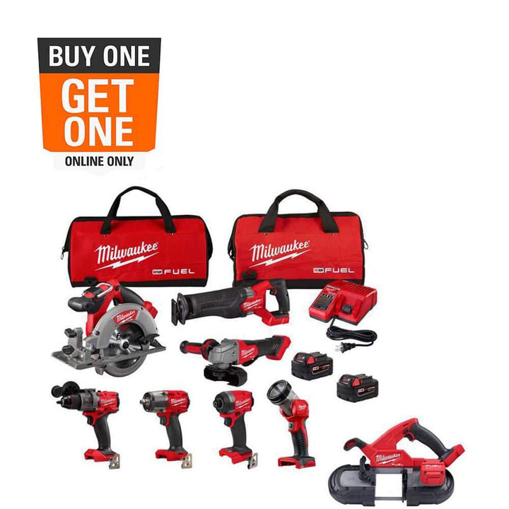 Milwaukee M18 FUEL 18V Lithium-Ion Brushless Cordless Combo Kit with (2) 5.0 Ah Batteries, 7 Tools + Compact Band Saw