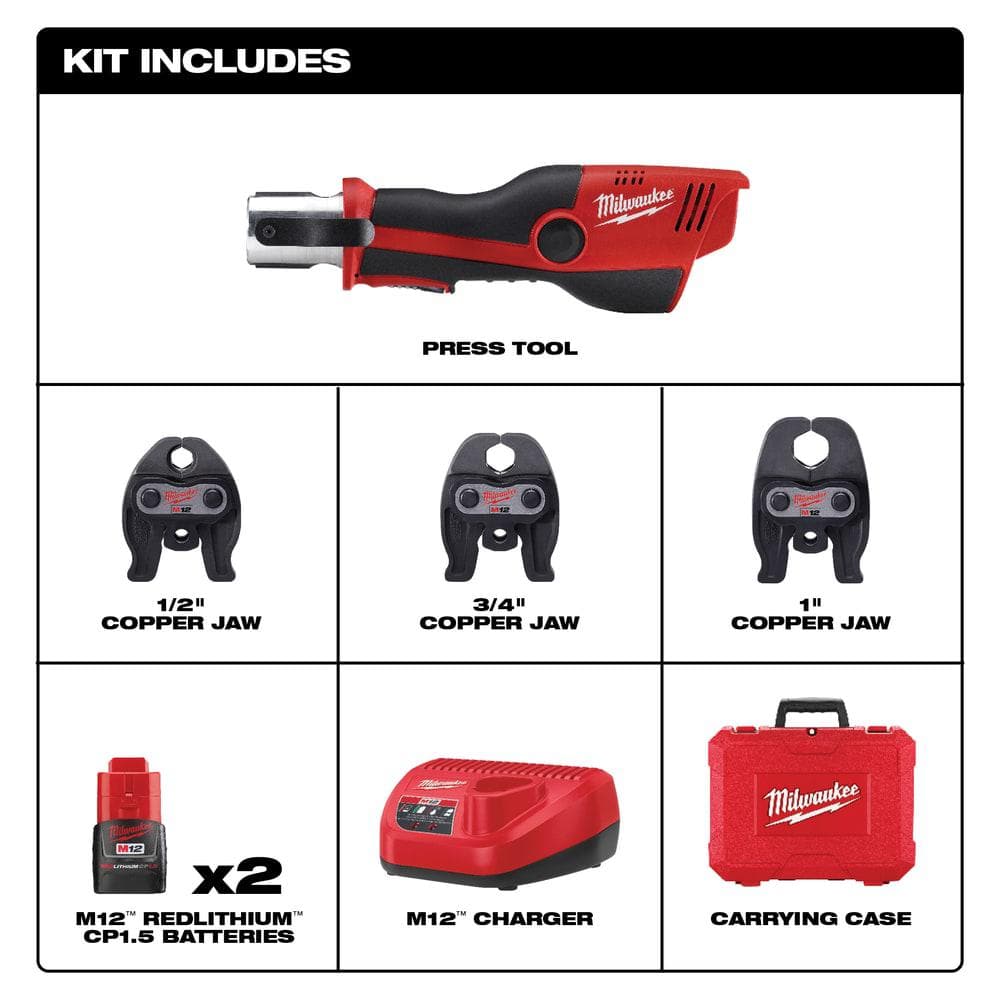 Milwaukee M12 12-Volt Lithium-Ion FORCE LOGIC Cordless Press Tool Kit with Jaws and M12 Sub-Compact Band Saw
