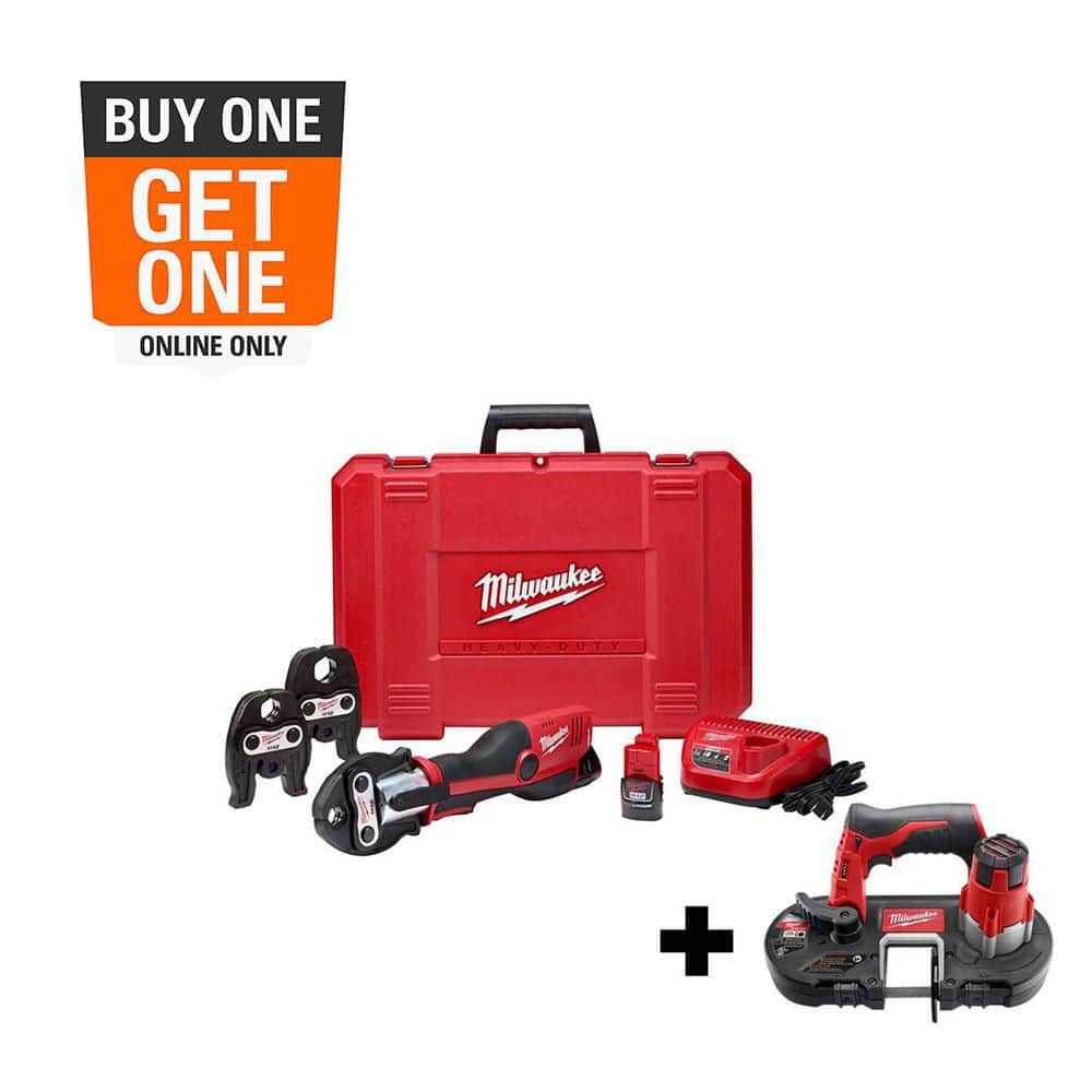 Milwaukee M12 12-Volt Lithium-Ion FORCE LOGIC Cordless Press Tool Kit with Jaws and M12 Sub-Compact Band Saw