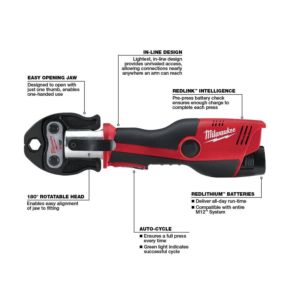 Milwaukee M12 12-Volt Lithium-Ion FORCE LOGIC Cordless Press Tool Kit with Jaws and M12 Sub-Compact Band Saw