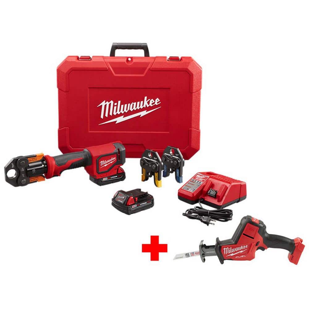 Milwaukee M18 18-Volt Cordless Short Throw Press Tool Kit with (3) Viega PureFlow Jaws + Free M18 FUEL HACKZALL