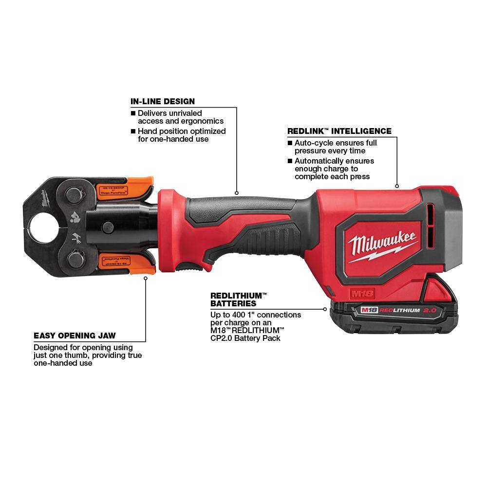 Milwaukee M18 18-Volt Cordless Short Throw PEX Press Tool Kit w/ Viega PureFlow Jaws + Free M18 FUEL HACKZALL Saw Kit