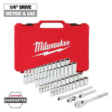 Milwaukee 1/4 in. Drive SAE/Metric Ratchet & Socket Mechanics Tool Set with 3 in. Stubby Ratchet, 51-Piece