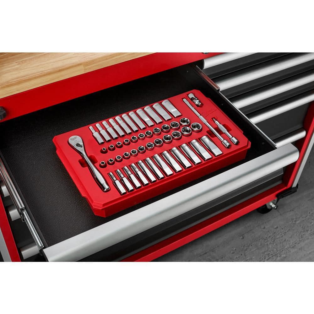 Milwaukee 1/4 in. Drive SAE/Metric Ratchet & Socket Mechanics Tool Set with 3 in. Stubby Ratchet, 51-Piece
