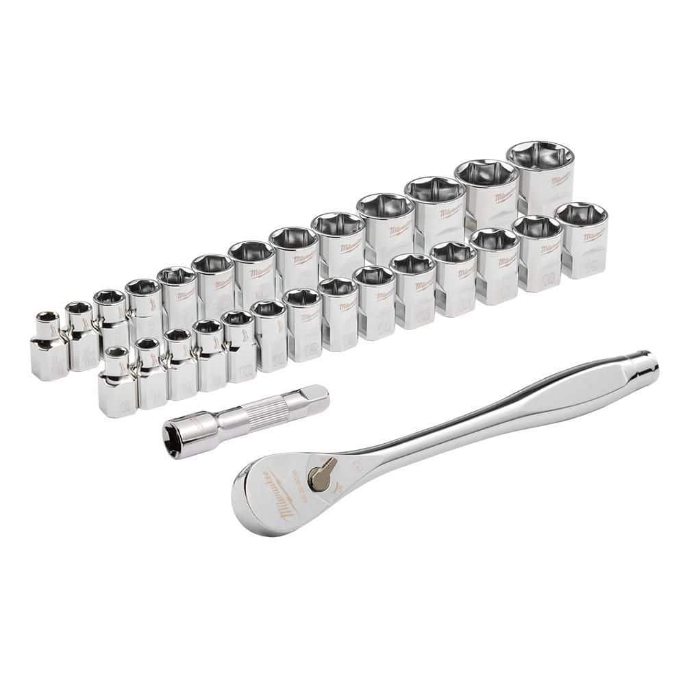 Milwaukee 3/8 in. and 1/4 in. Drive SAE/Metric Ratchet & Socket Mechanics Tool Set, 54-Piece