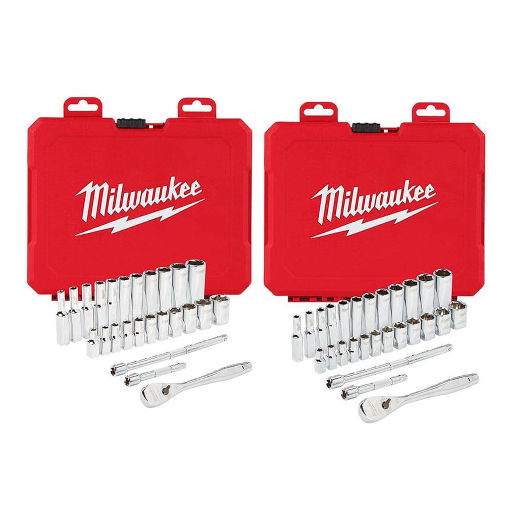 Milwaukee 1/4 in. Drive SAE & Metric Ratchet and Socket Mechanics Tool Set, 54-Piece (48-22-9404 + 48-22-9504)