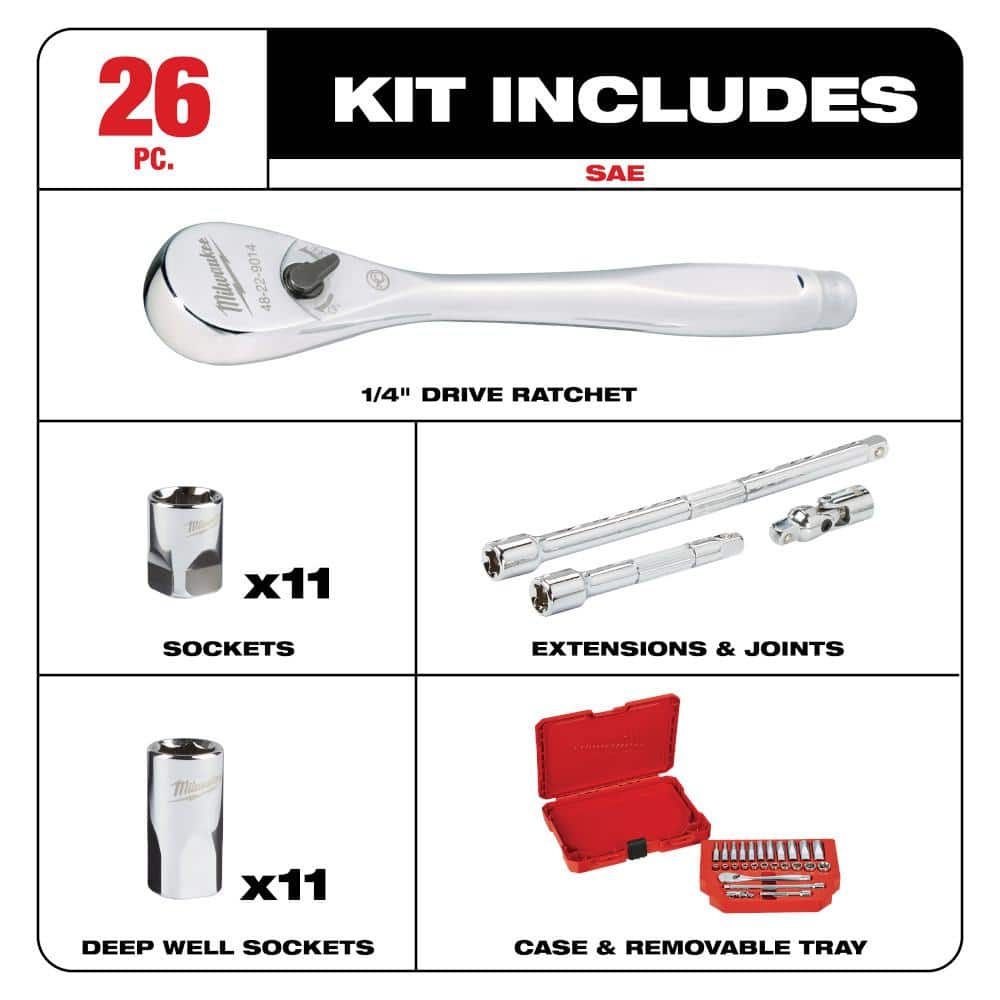 Milwaukee 1/4 in. Drive SAE & Metric Ratchet and Socket Mechanics Tool Set, 54-Piece (48-22-9404 + 48-22-9504)