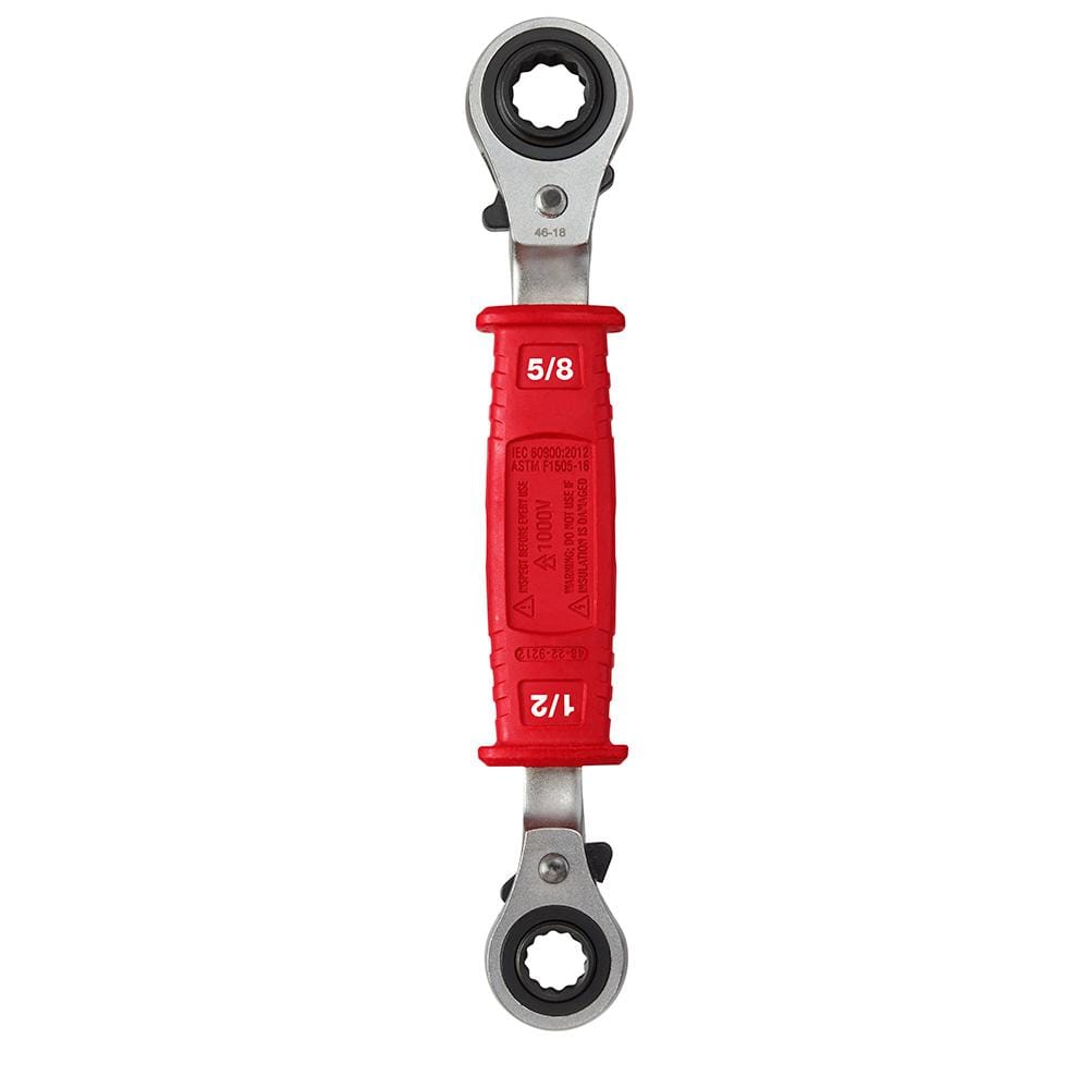 Milwaukee Lineman's 4-in-1 Insulated Ratcheting Box Wrench, 1/2, 9/16, 5/8, 3/4 SAE