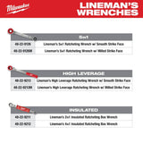 Milwaukee Lineman's 4-in-1 Insulated Ratcheting Box Wrench, 1/2, 9/16, 5/8, 3/4 SAE