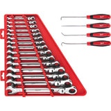 Milwaukee 144-Position Flex-Head Ratcheting Combination Wrench Set, SAE, with Hook and Pick Set (19-Piece)