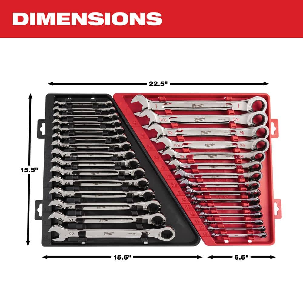 Milwaukee SAE/Metric Combination Ratcheting Wrench Mechanics Tool Set (30-Piece)