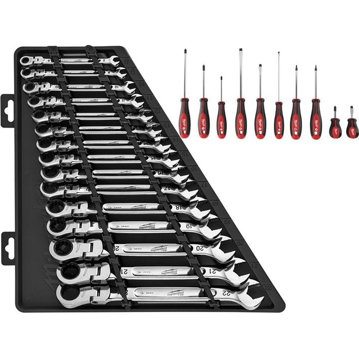 Milwaukee 144-Position Flex-Head Ratcheting Combination Wrench Set (Metric) with Screwdriver Set, 25-Piece