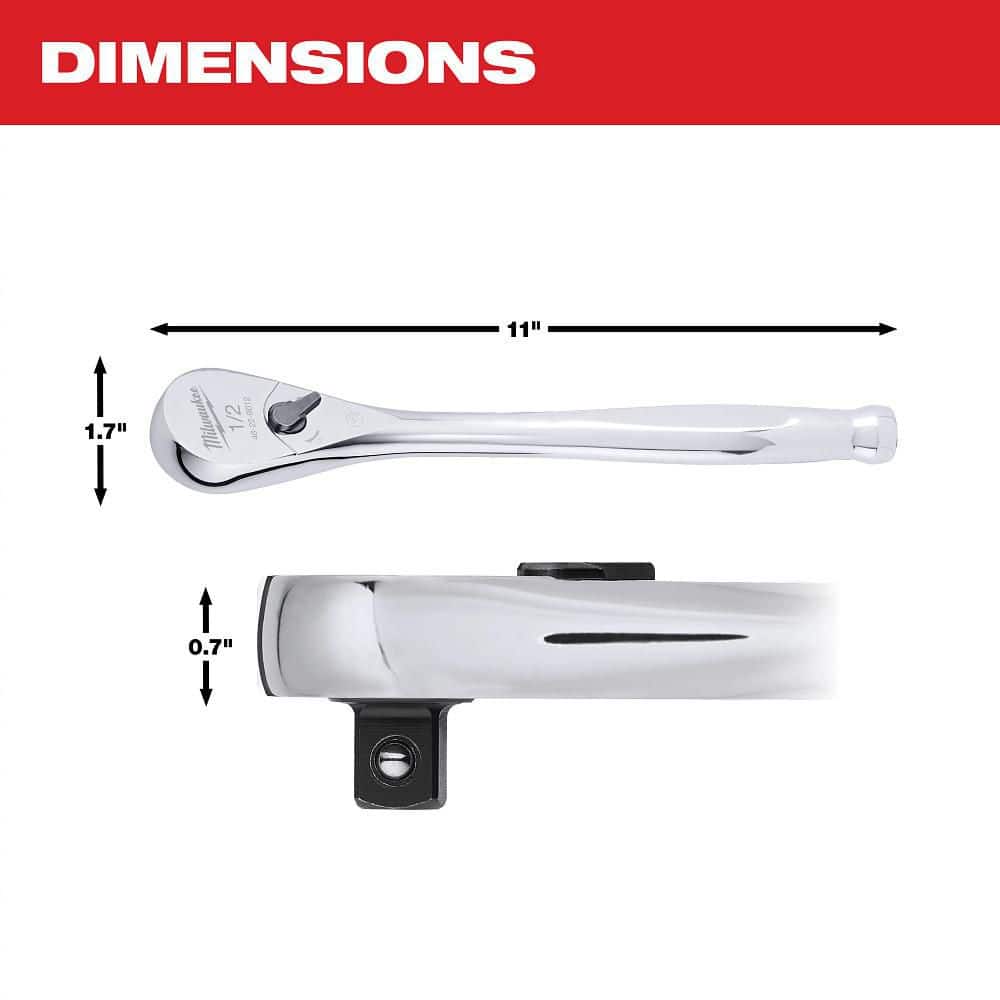 Milwaukee 1/2 in. Drive 90-Tooth Ratchet, 11.25 in Length
