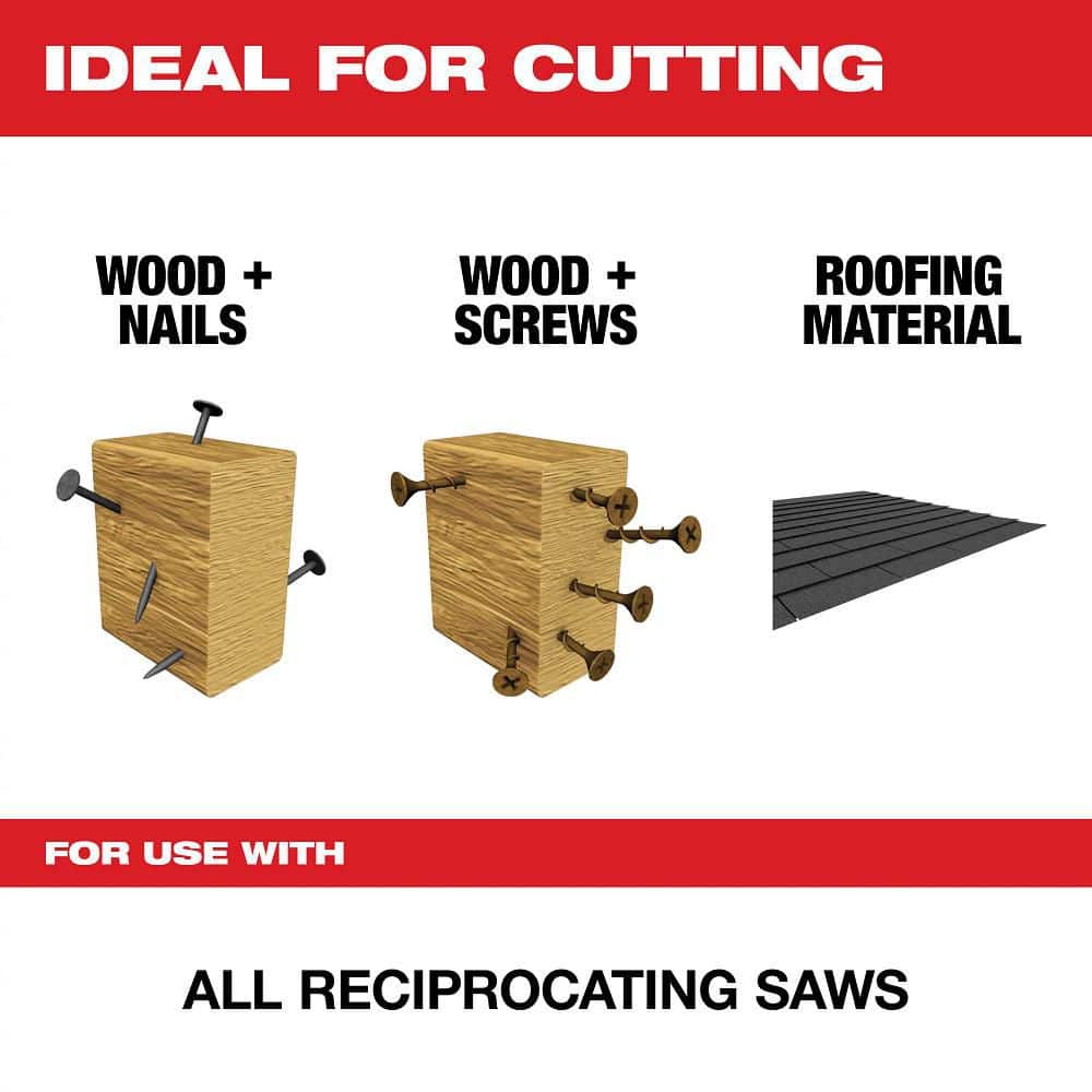 Milwaukee 9 in. 5 TPI AX Carbide Teeth Demolition Nail‑Embedded Wood Cutting SAWZALL Reciprocating Saw Blade, 1‑Pack