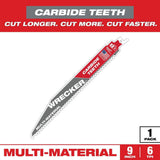 Milwaukee WRECKER 9 in. 6 TPI Carbide Teeth SAWZALL Reciprocating Saw Blade, Multi-Material (1-Pack)
