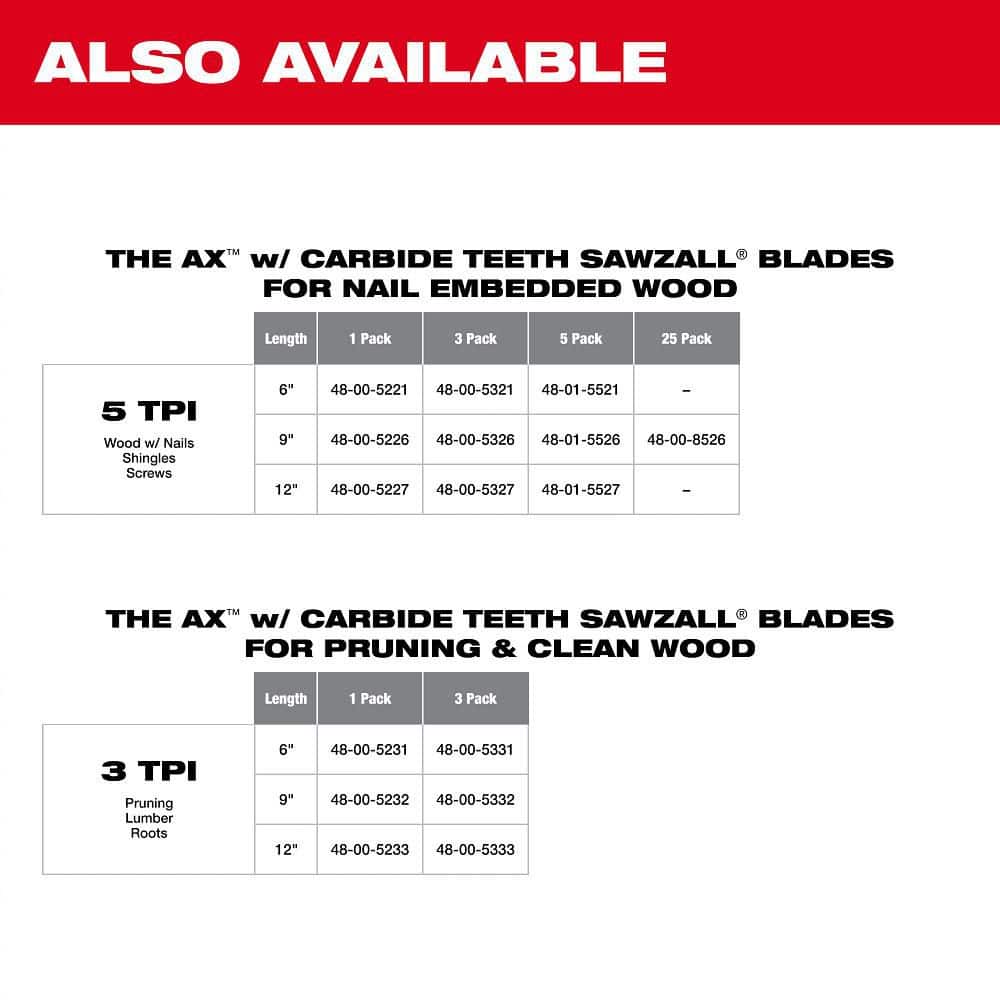 Milwaukee 9 in. 3 TPI AX Pruning Carbide Teeth SAWZALL Reciprocating Saw Blades (3-Pack)