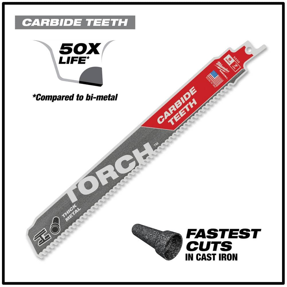 Milwaukee 9 in. 18 TPI TORCH Thick Metal Cutting SAWZALL Reciprocating Saw Blades with TORCH Carbide Blade, 26-Pack