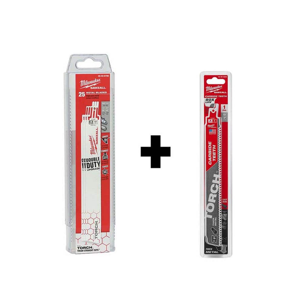 Milwaukee 9 in. 18 TPI TORCH Thick Metal Cutting SAWZALL Reciprocating Saw Blades with TORCH Carbide Blade, 26-Pack