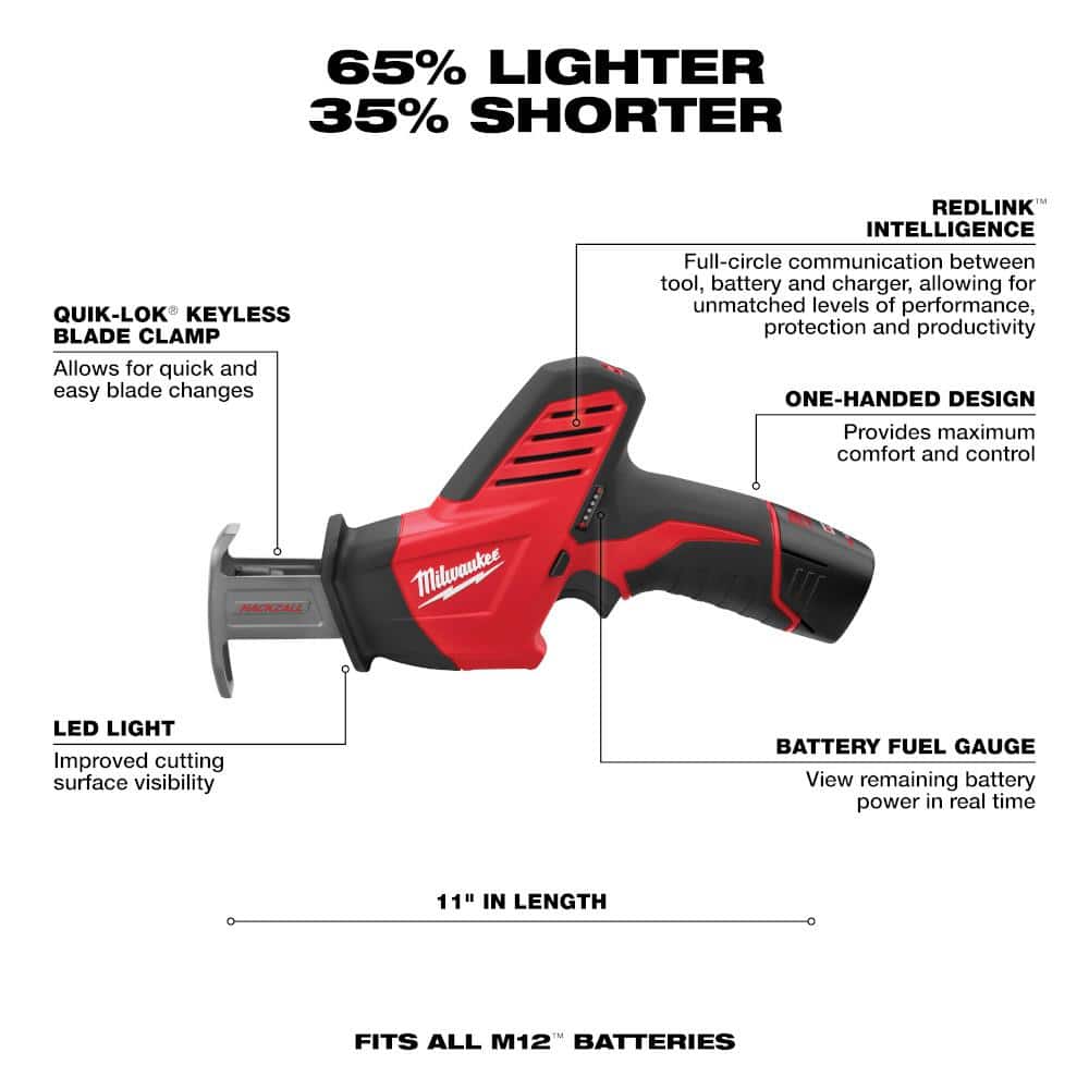 Milwaukee M12 12-Volt Lithium-Ion HACKZALL Cordless Reciprocating Saw Kit with (2) 1.5Ah Batteries, Charger & Hard Case