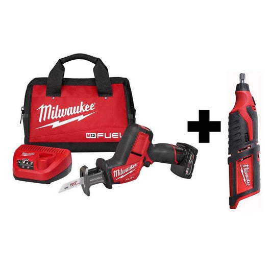 Milwaukee M12 FUEL 12-Volt Brushless Cordless HACKZALL Reciprocating Saw Kit with M12 Rotary Tool (2520-21XC + 2460-20)