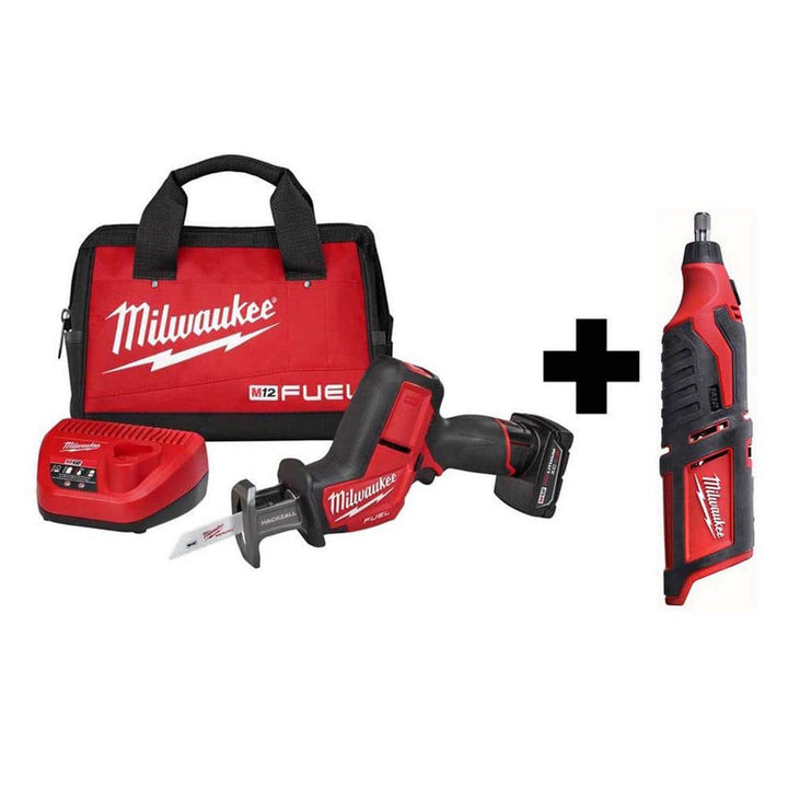 Milwaukee M12 FUEL 12-Volt Brushless Cordless HACKZALL Reciprocating Saw Kit with M12 Rotary Tool (2520-21XC + 2460-20)
