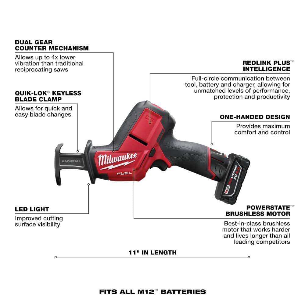 Milwaukee M12 FUEL 12-Volt Brushless Cordless HACKZALL Reciprocating Saw Kit with Free M12 3/8 in. Right Angle Drill