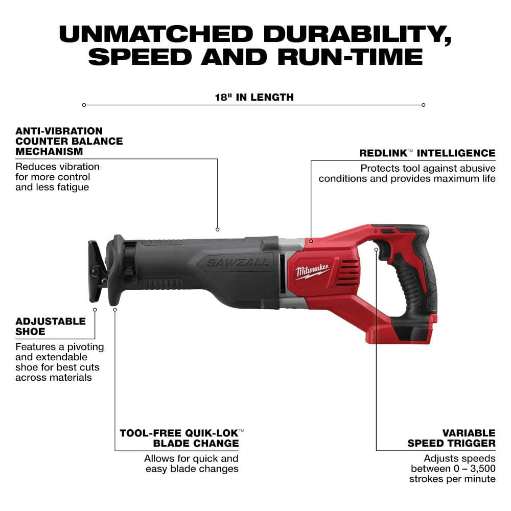 Milwaukee M18 18-Volt Lithium-Ion Cordless SAWZALL Reciprocating Saw with (2) M18 5.0Ah Batteries