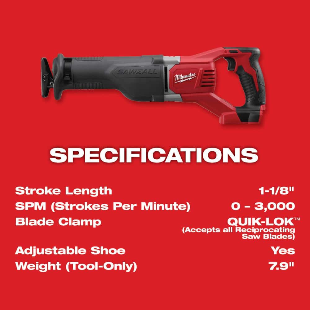 Milwaukee M18 18V Lithium-Ion Cordless SAWZALL Reciprocating Saw with 3.0Ah Battery and Charger