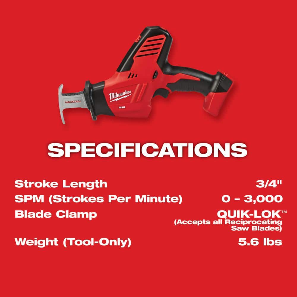 Milwaukee M18 18V Lithium-Ion Cordless HACKZALL Reciprocating Saw with 2.0 Ah Compact Battery