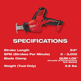 Milwaukee M18 18V Lithium-Ion Cordless HACKZALL Reciprocating Saw with 2.0 Ah Compact Battery