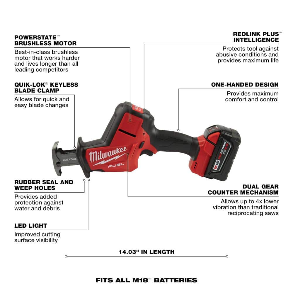 Milwaukee M18 FUEL 18-Volt Brushless Cordless HACKZALL Reciprocating Saw Kit with (1) 5.0Ah Battery, Charger & Tool Bag