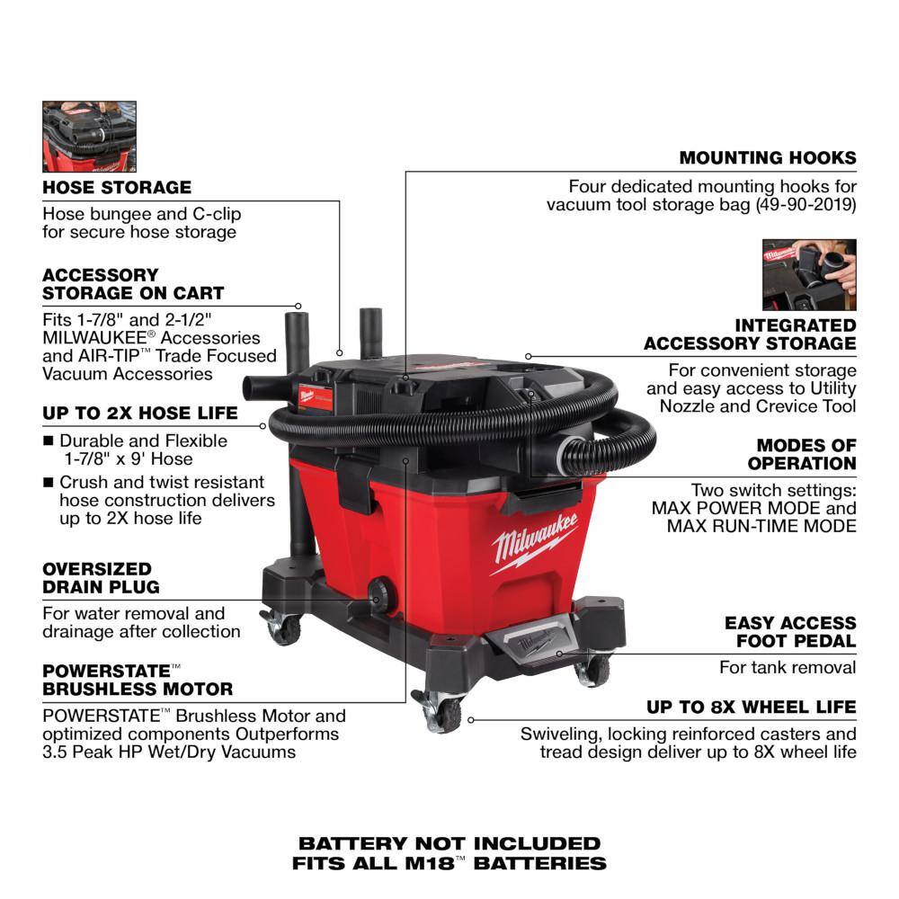 Milwaukee M18 FUEL 18V Lithium-Ion Brushless Cordless Super Sawzall Orbital Reciprocating Saw W/M18 FUEL 6 Gal. Wet/Dry Vac