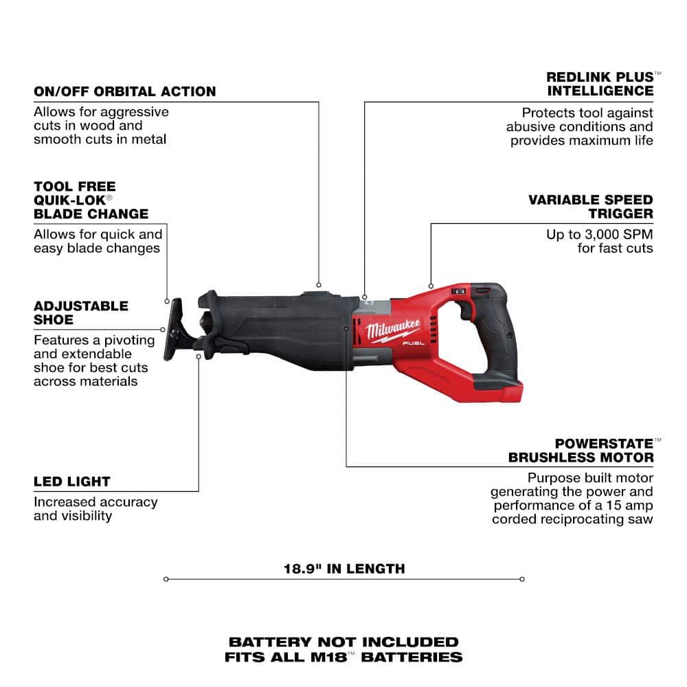 Milwaukee M18 FUEL 18-Volt Lithium-Ion Brushless Cordless SUPER SAWZALL Orbital Reciprocating Saw w/Bandsaw and 8.0Ah Starter Kit