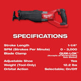 Milwaukee M18 FUEL 18V Lithium-Ion Brushless Cordless SUPER SAWZALL Orbital Reciprocating Saw with M18 5.0 Ah Battery