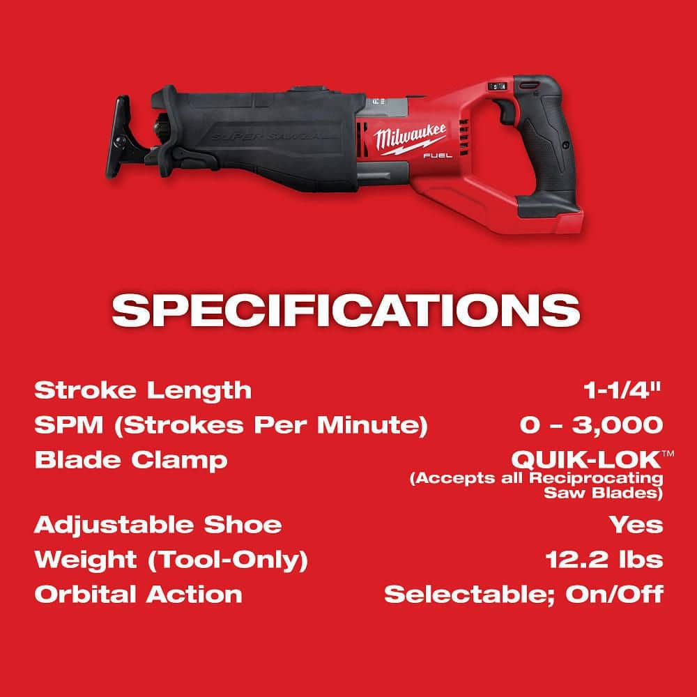 Milwaukee M18 FUEL 18‑Volt Brushless Cordless SUPER SAWZALL Orbital Reciprocating Saw Kit with (1) 12.0Ah Battery