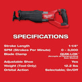 Milwaukee M18 FUEL 18‑Volt Brushless Cordless SUPER SAWZALL Orbital Reciprocating Saw Kit with (1) 12.0Ah Battery