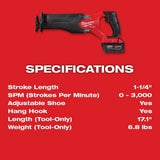 Milwaukee M18 FUEL 18V Brushless Cordless SAWZALL Reciprocating Saw Kit with 5.0Ah Battery, Charger and Case