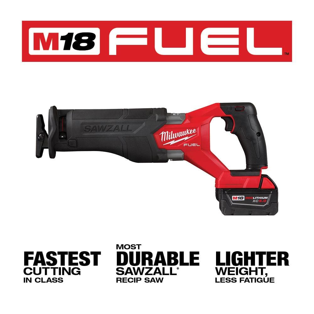 Milwaukee M18 FUEL 18V Brushless Cordless SAWZALL Reciprocating Saw Kit with 5.0Ah Battery, Charger and Case