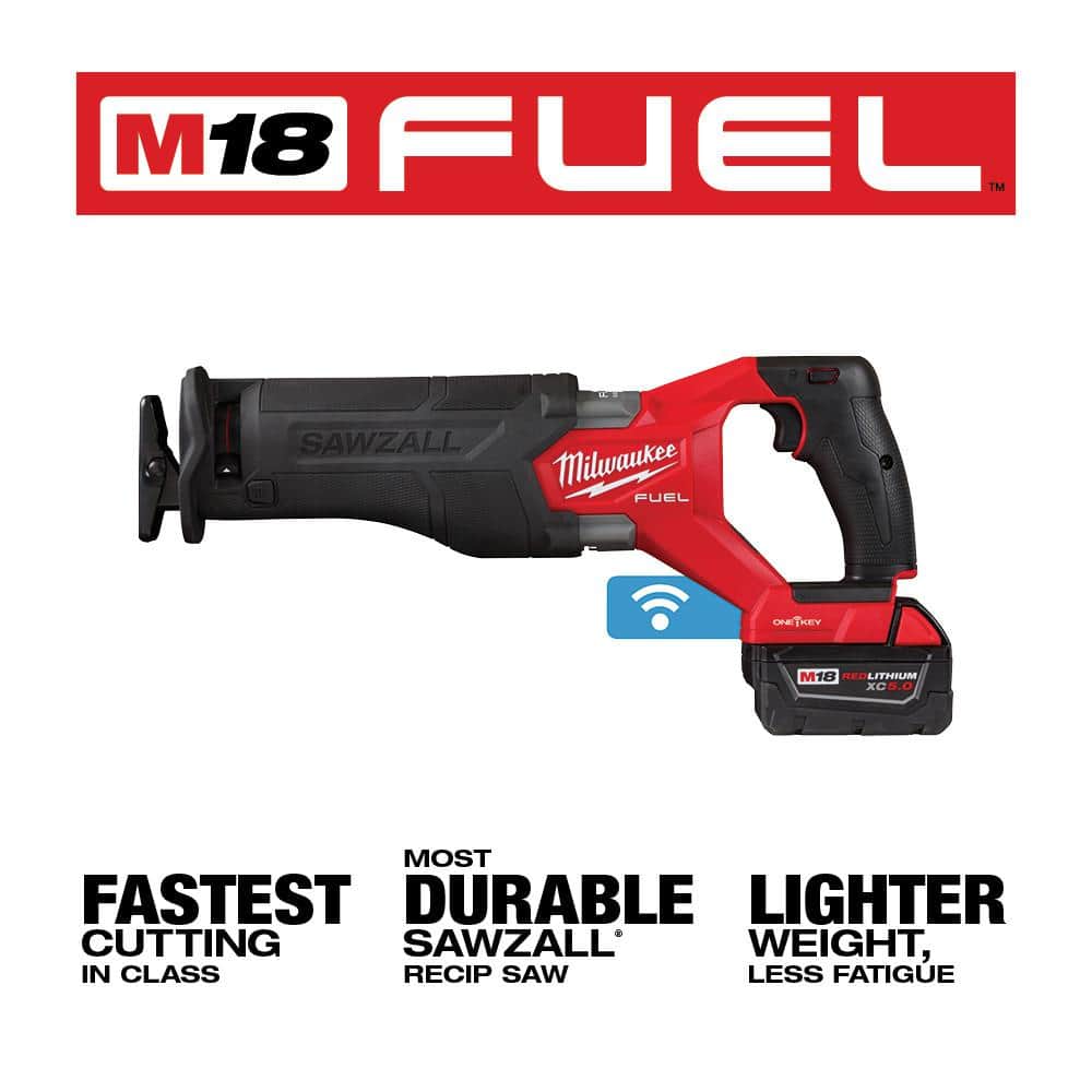 Milwaukee M18 FUEL ONE-KEY 18V Brushless Cordless SAWZALL Reciprocating Saw Kit with (2) 5.0Ah Batteries & Case
