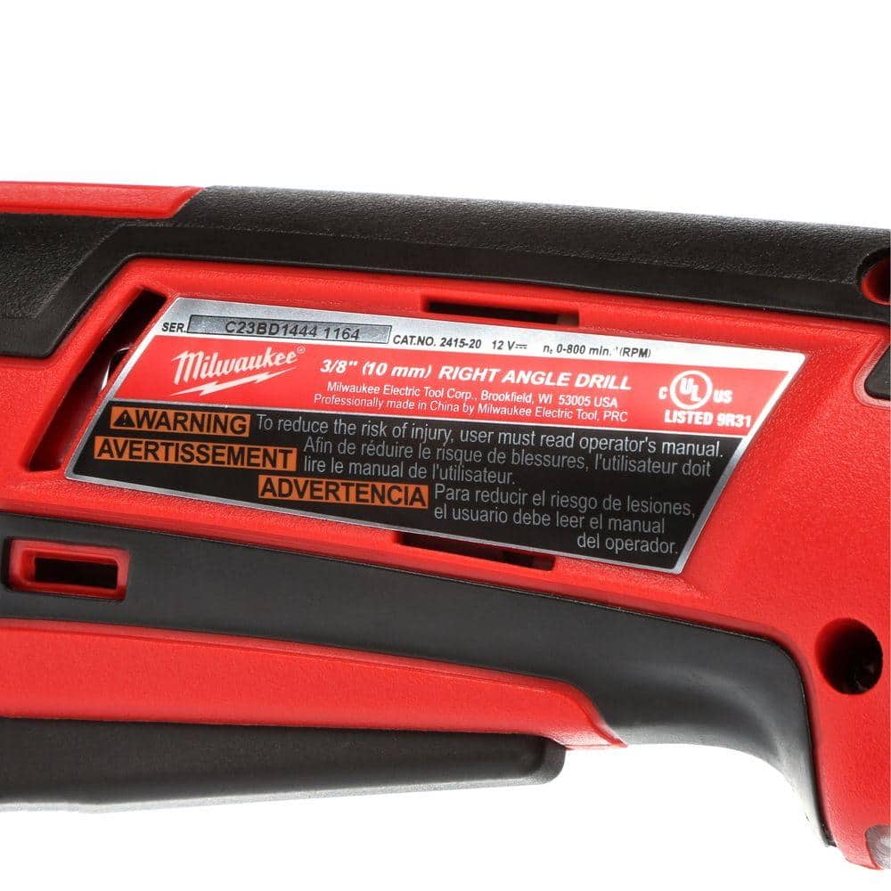 Milwaukee M12 12-Volt Lithium-Ion Cordless 3/8 in. Right Angle Drill (Tool-Only), 11" W x 4" H x 1.75" D
