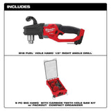 Milwaukee M18 FUEL GEN II 18V Brushless 1/2 in. HOLE HAWG Right Angle Drill with 9‑Piece PACKOUT Hole Saw Kit (Tool‑Only)