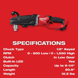 Milwaukee M18 FUEL 18V Lithium‑Ion Brushless Cordless GEN 2 SUPER HAWG 1/2 in. Right Angle Drill (Tool‑Only)