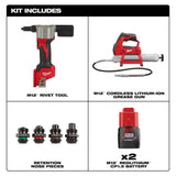 Milwaukee M12 12-Volt Lithium-Ion Cordless Rivet Tool Kit with M12 Grease Gun, 2550-22/2446-20
