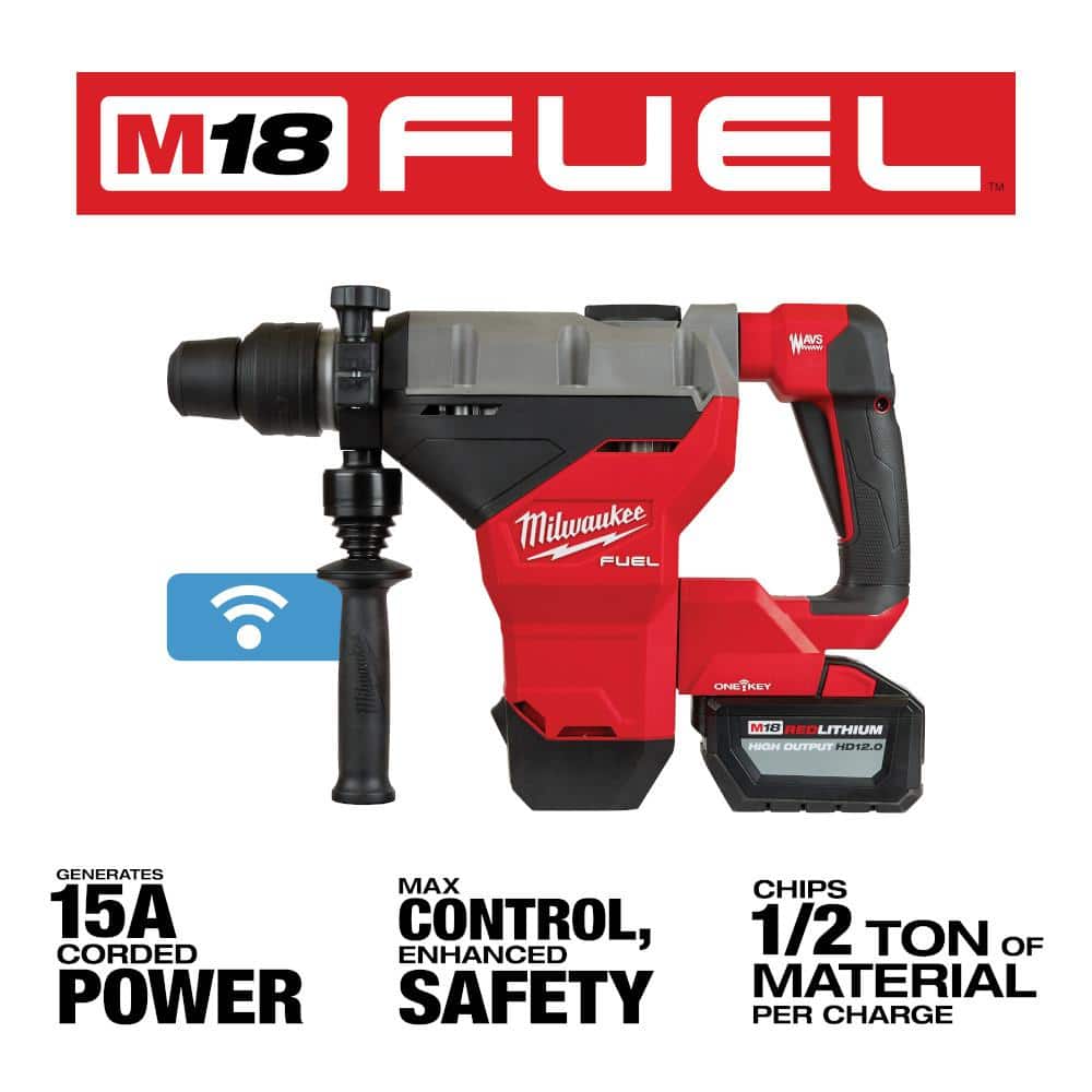 Milwaukee M18 FUEL 18V Lithium-Ion Brushless 1-9/16 in. SDS-Max Rotary Hammer Kit with 2 Batteries & M18 3/8 in. Impact Wrench