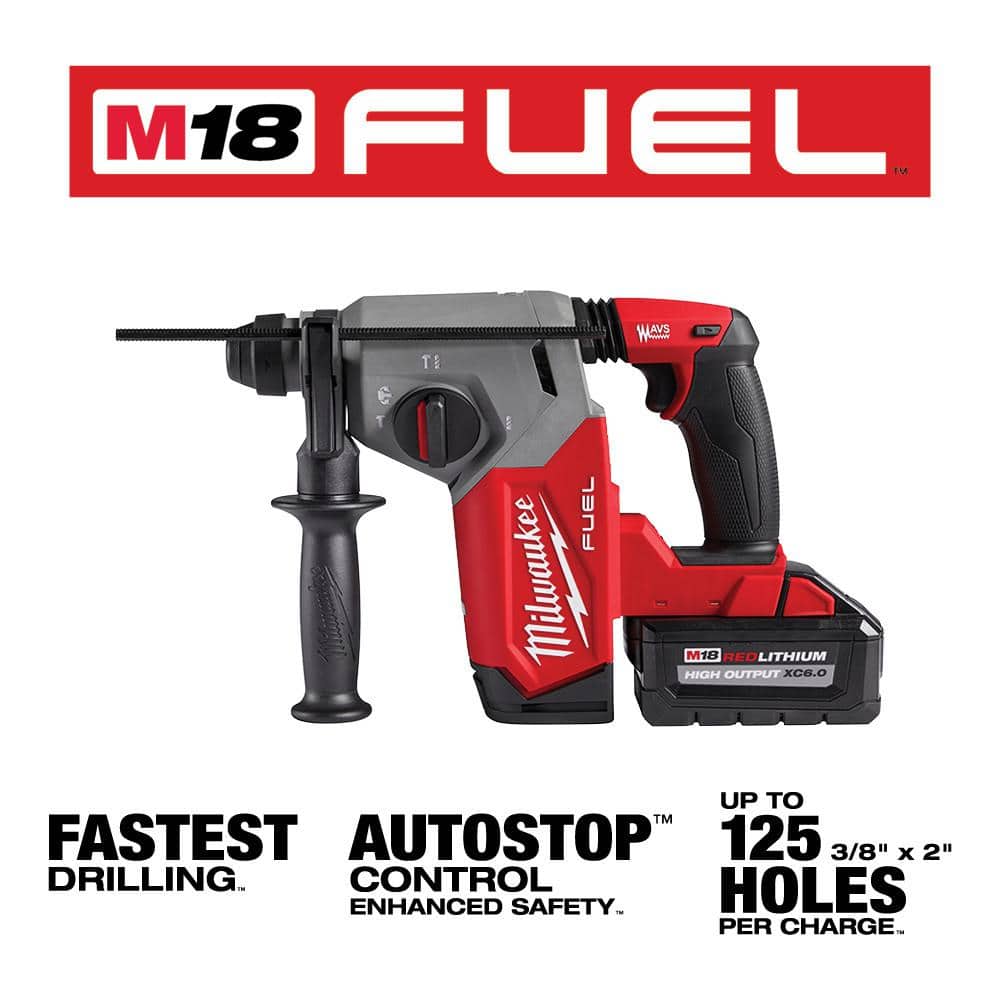 Milwaukee M18 FUEL 18V Lithium-Ion Brushless 1 in. Cordless SDS-Plus Rotary Hammer Kit with 2 Batteries + M18 FUEL 1/2 in. Impact Wrench