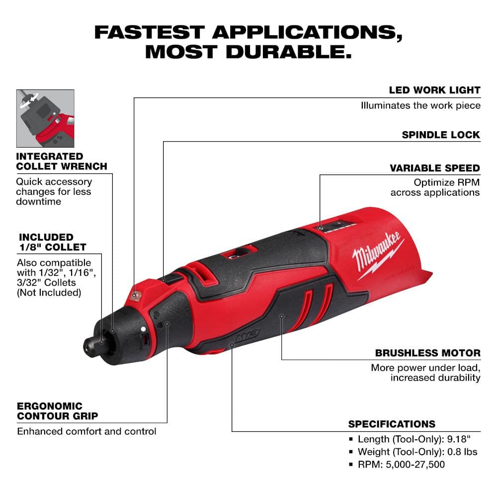 Milwaukee M12 12V Lithium-Ion Cordless Brushless Rotary Tool with M12 Oscillating Multi-Tool (Tool-Only)