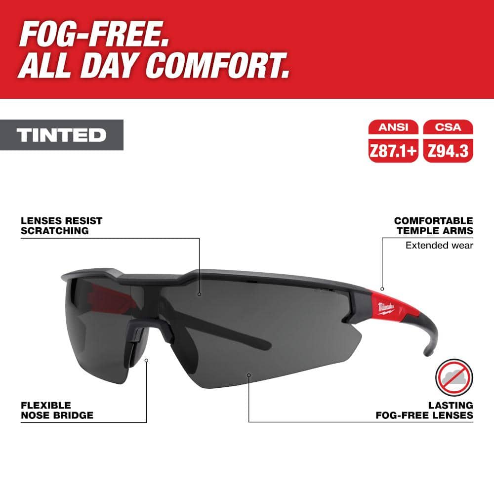 Milwaukee Tinted Safety Glasses with Anti‑Scratch Lenses – ANSI Z87.1+/CSA Z94.3
